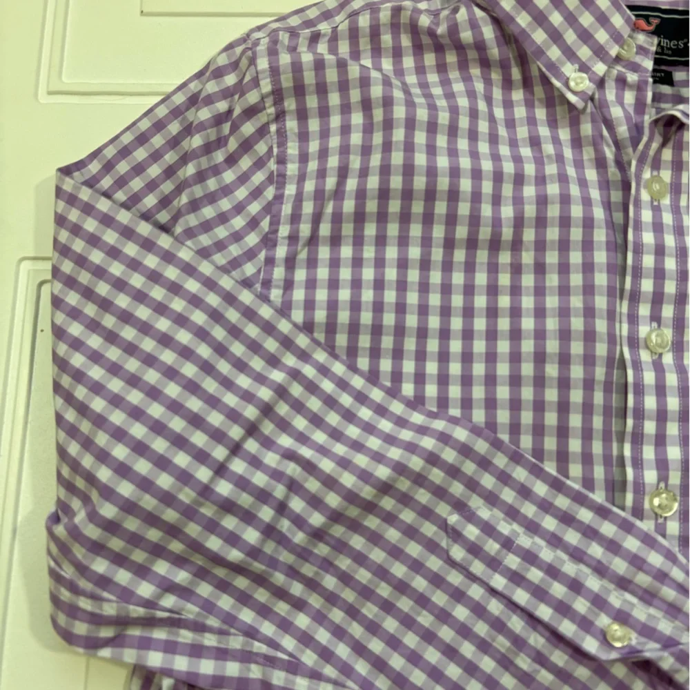 Vineyard Vines‎ Boys Gingham Checked Button Down Shirt Purple/White Size Large